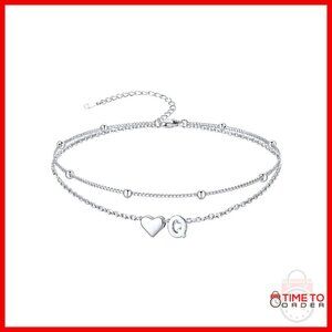 Sterling Silver Adjustable Anklet with Heart Charm Personalized Name Design